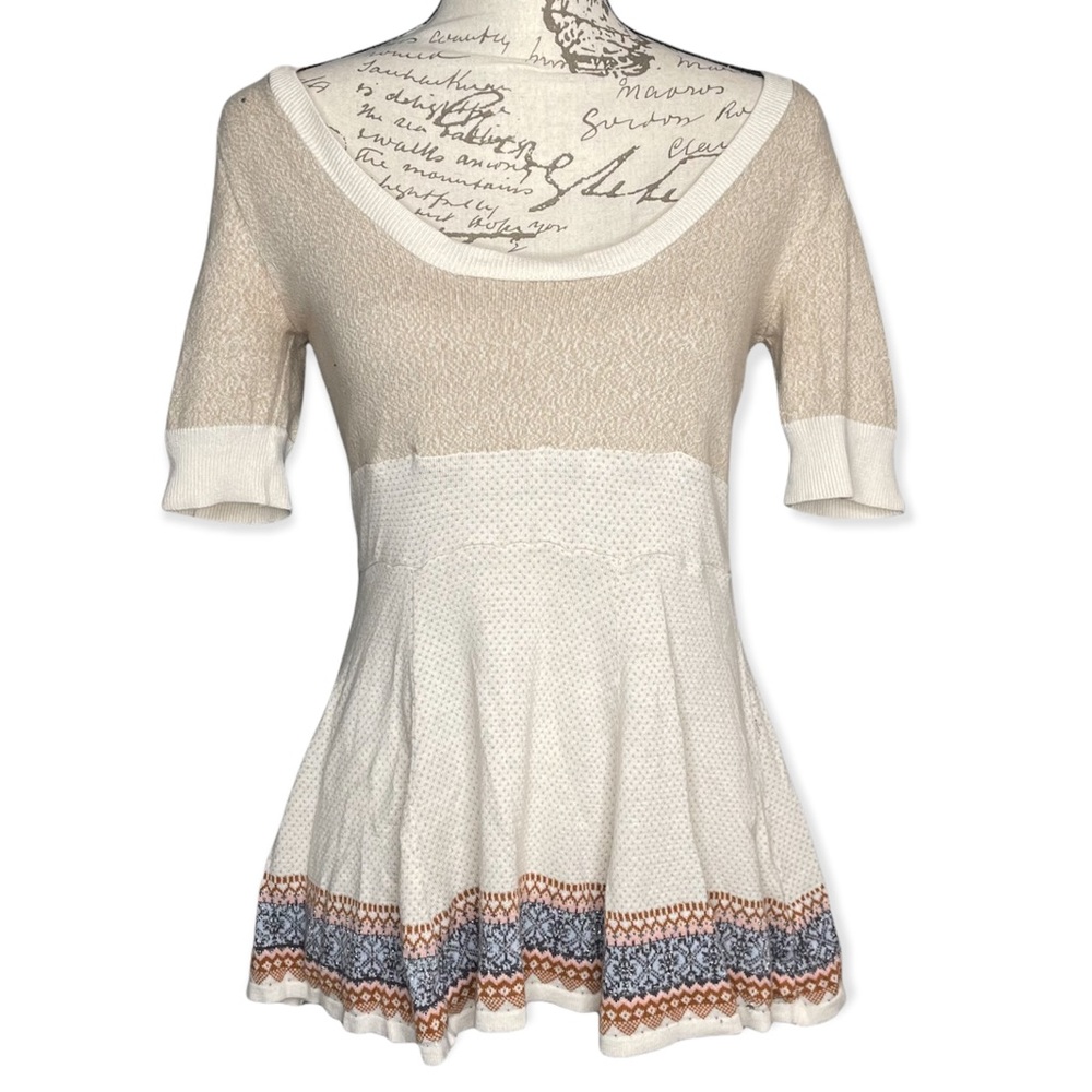 Free people half length sleeve flowey color block fair isle top medium
